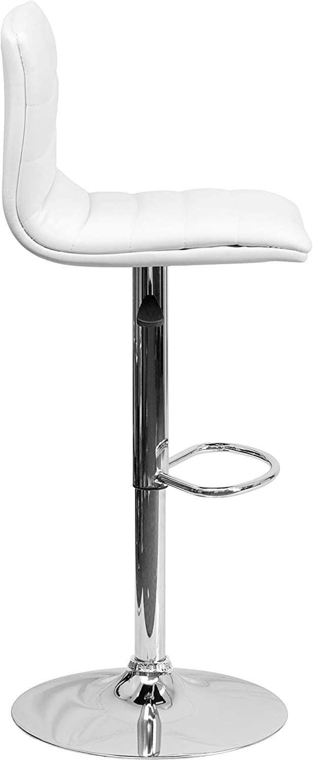 Modern White Vinyl Adjustable Bar Stool w/Swivel