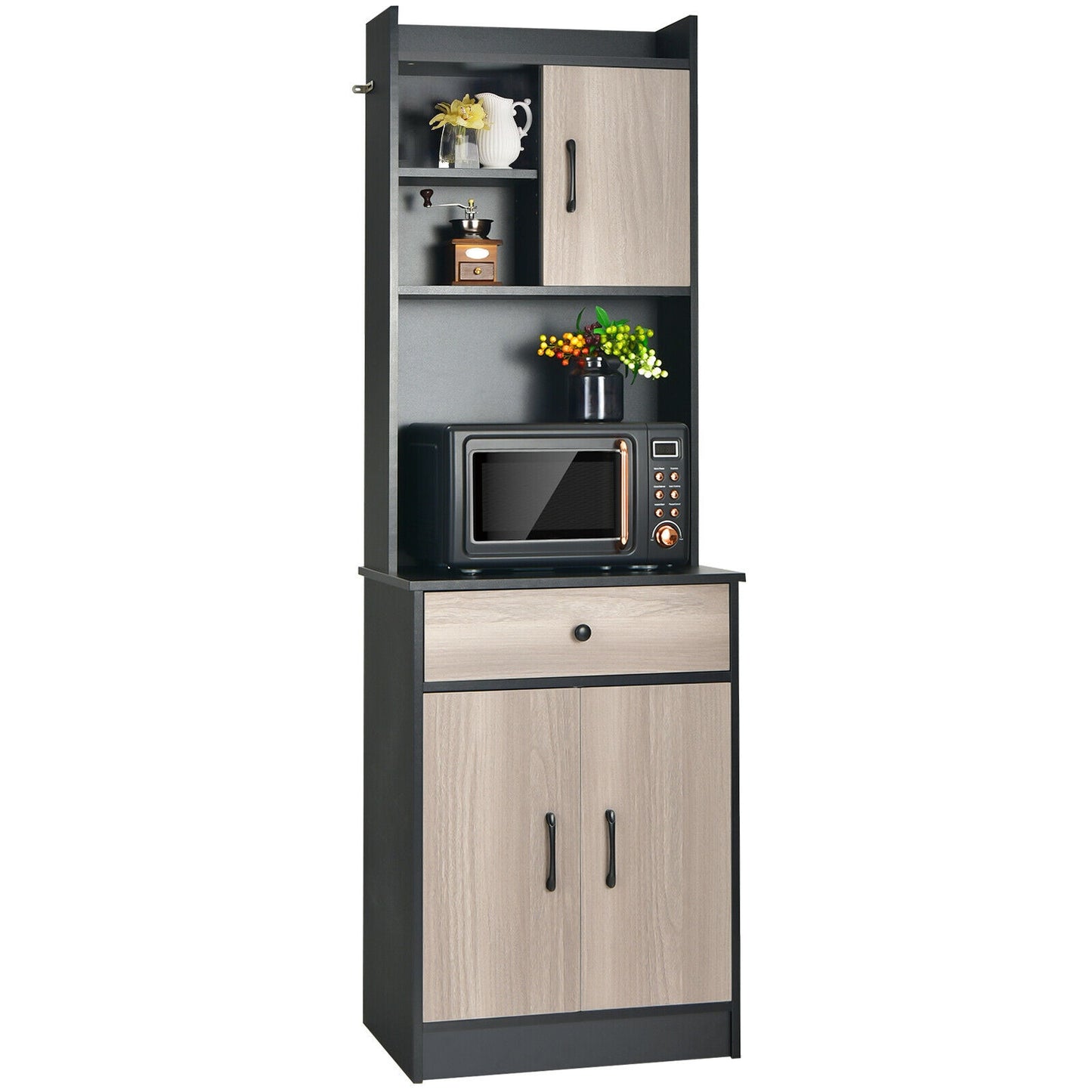 3-Door Kitchen Buffet Pantry Cabinet w/Hutch