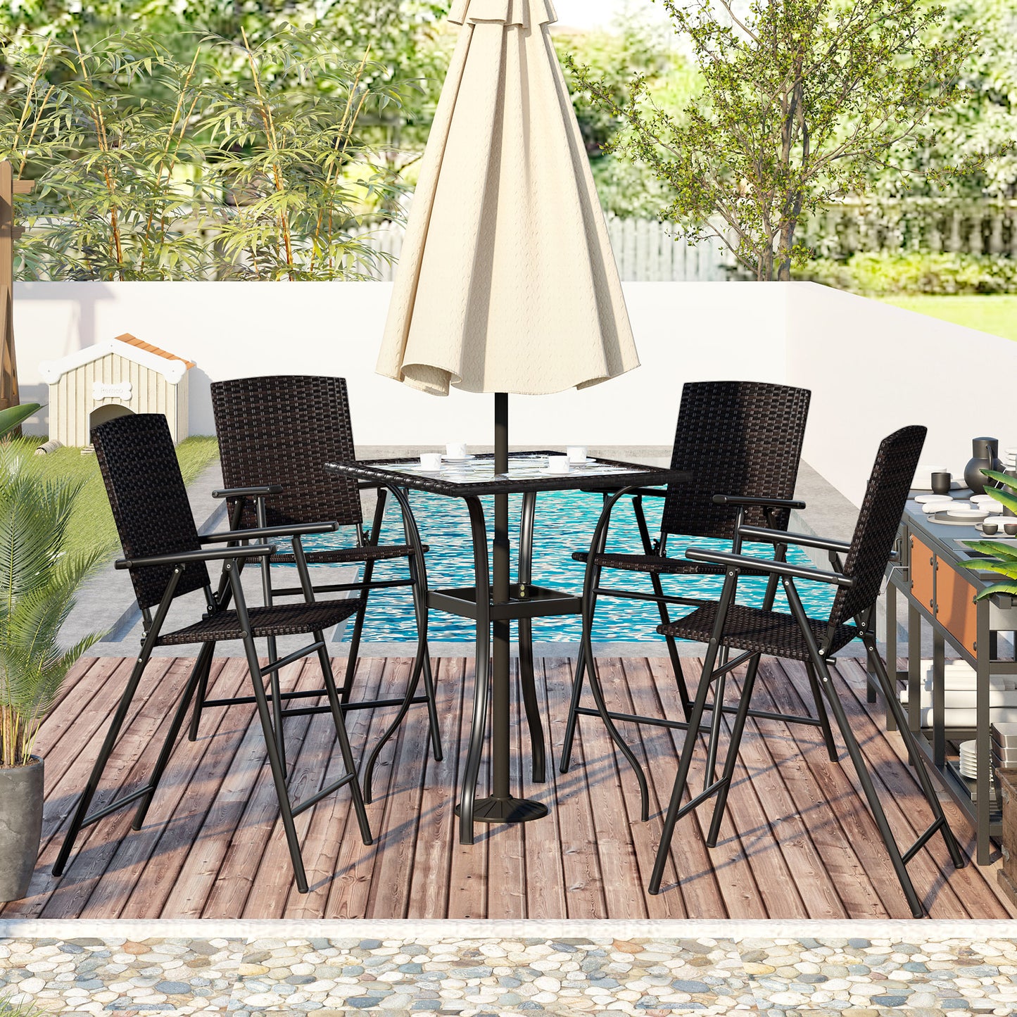 5PC Tall Patio Dining Table Set