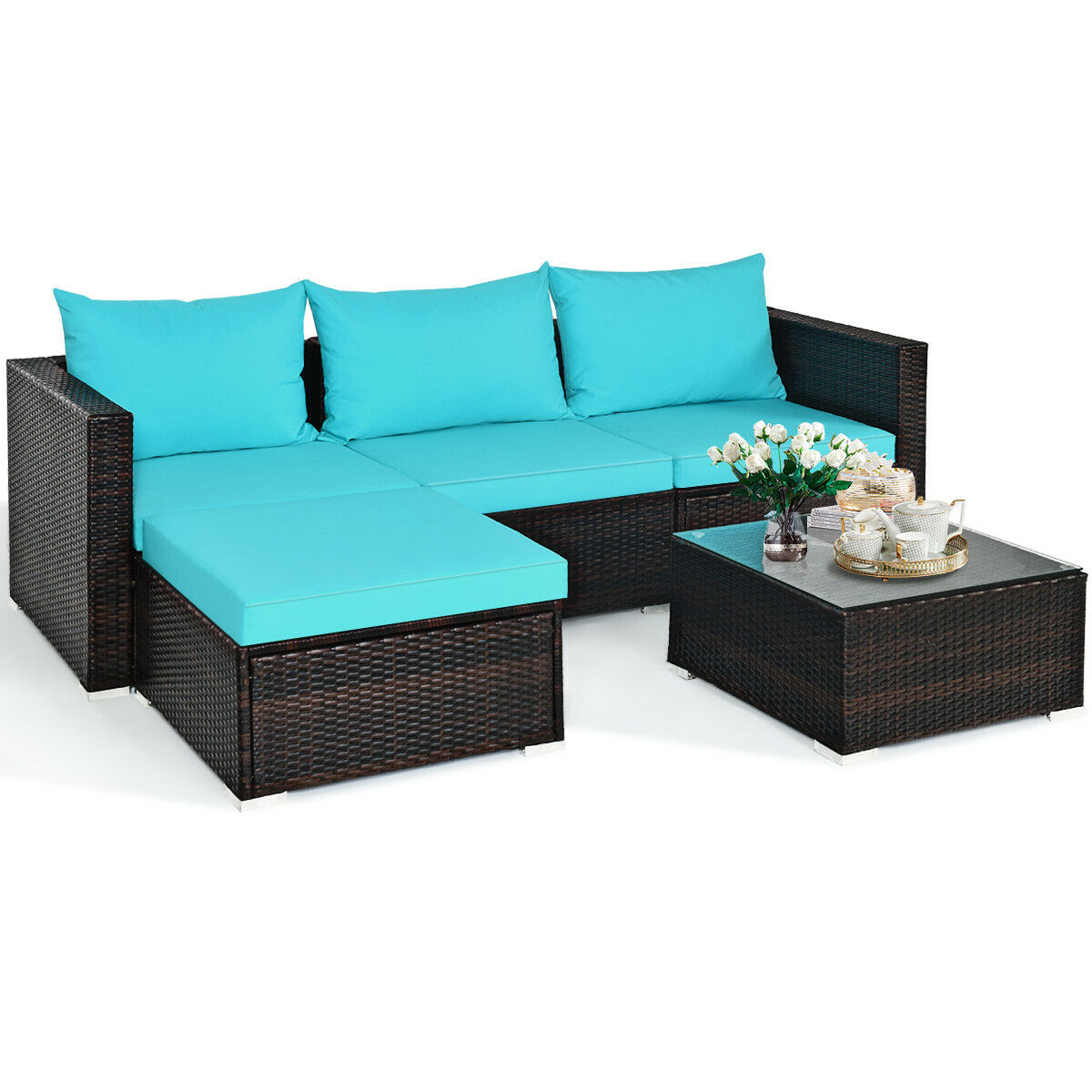 5PCS Sectional Patio Rattan Furniture Set