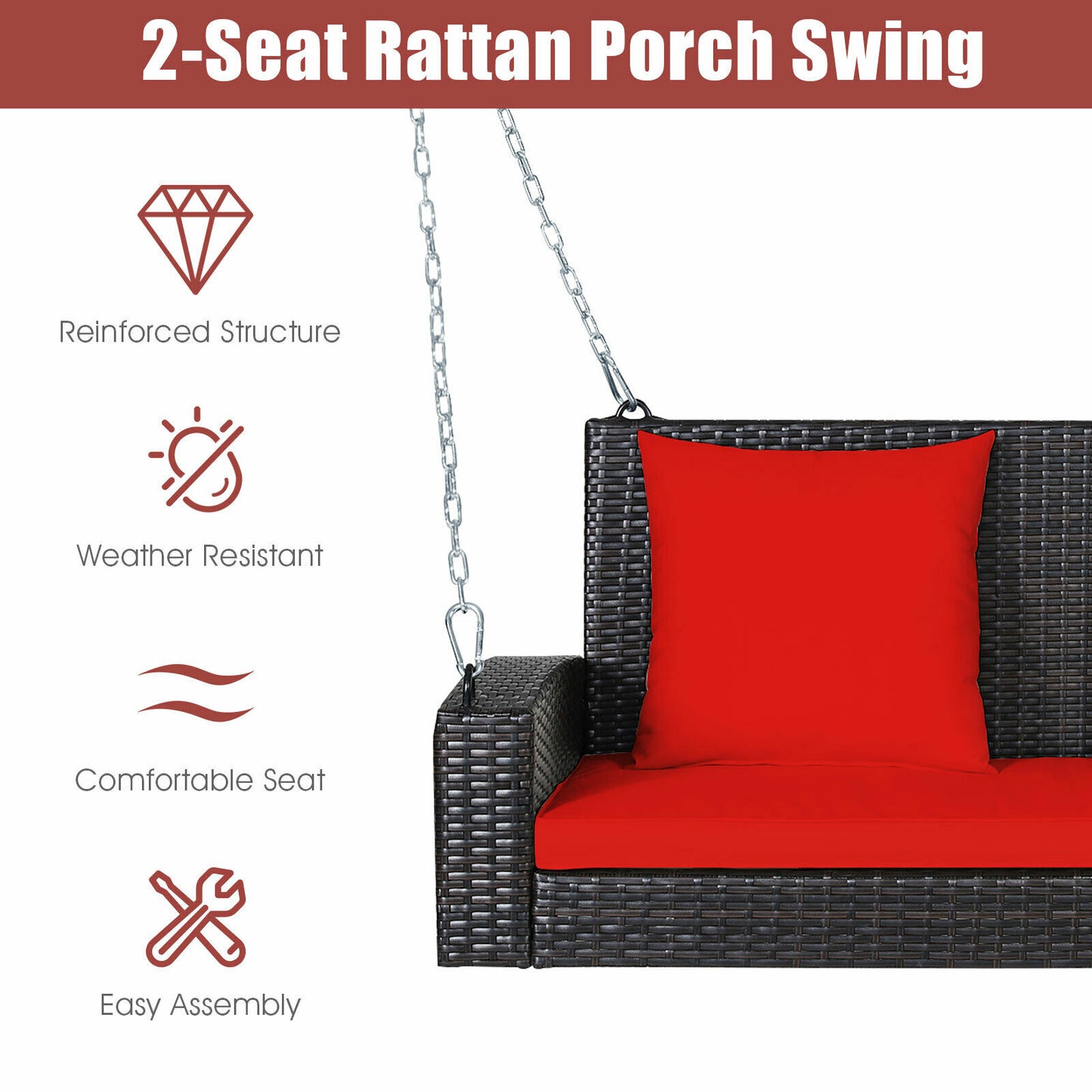 2-Person Patio Rattan Hanging Porch Swing